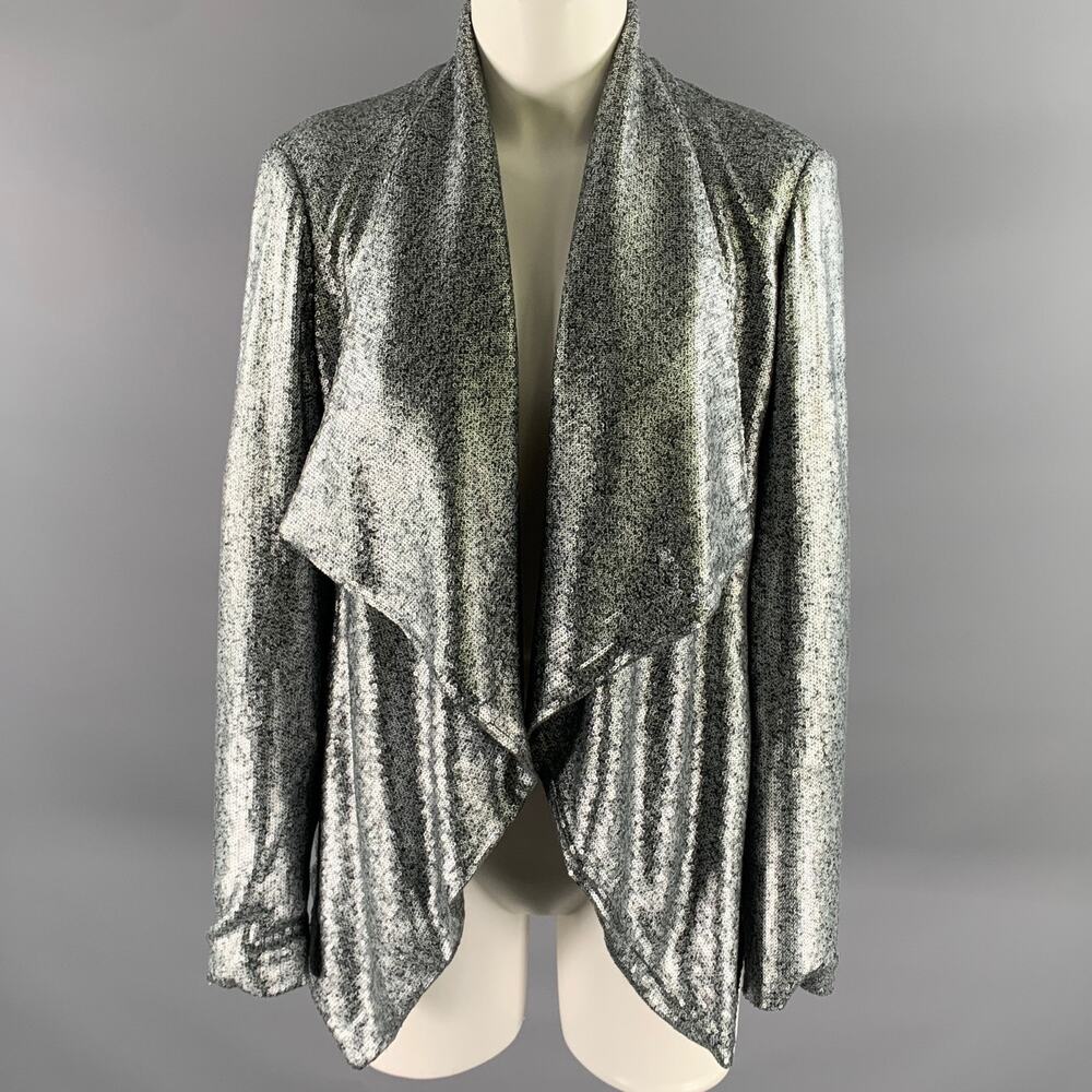DONNA KARAN Size 6 Grey Silver Sequin Polyester Viscose Jacket